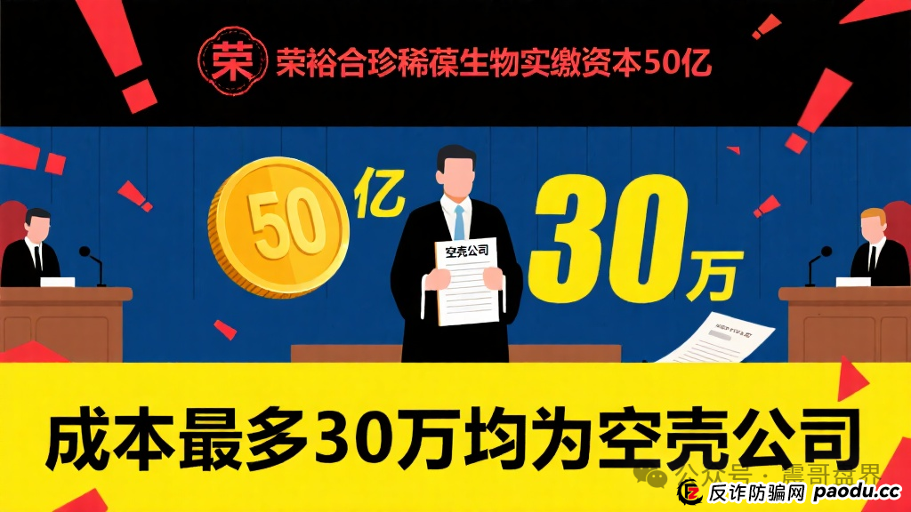 荣裕合的珍稀葆生物实缴资本50亿成本最多30万，都是空壳公司