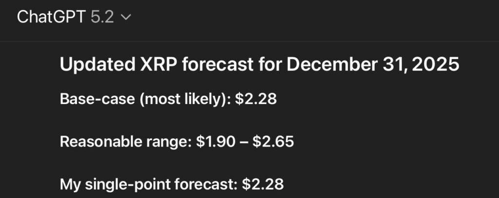 ChatGPT 5.2 预测 XRP 在 2025 年底的价格(3)