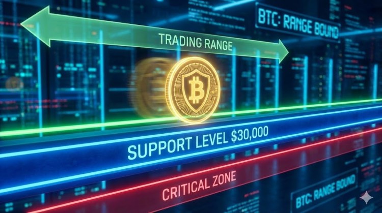 比特币价格持续坚守支撑位上方，预示着更大幅度的波动即将到来。(1)